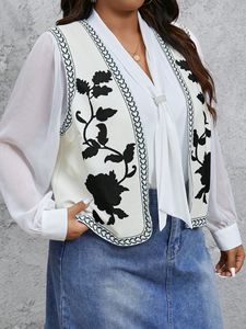 Vintage Floral brodé taille ouverte manteau dames Style National gilet veste tenues décontracté vacances haut court - Product Image 2