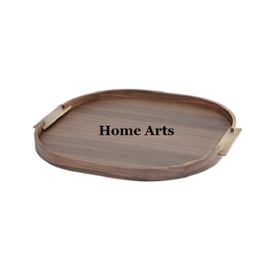 Plateau de service en cuir et bois avec poignées en métal Plateau de service de collations de forme ronde de la meilleure qualité en vrac - Product Image 5