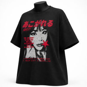 Camiseta Negra Oversize para Mujer, Cuello Redondo, Manga Corta, Diseño Estampado, Corte Holgado, Estilo Urbano, Todas las Temporadas, Algodón Jersey - Product Image 3