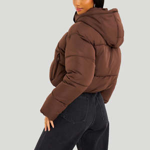<b>Women's</b> Reversible Cropped Puffer Jacket <b>Winter</b> Zip-up <b>Padded</b> <b>Coat</b> XL Polyester Outwear Fashion Crop Puffer Jacket Sheep Skin - Product Image 5