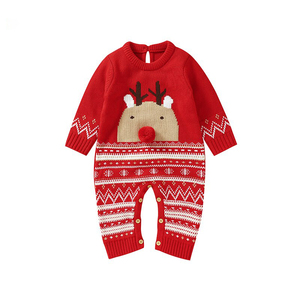 Combinaison d'hiver pour bébés filles et garçons en tricot jacquard avec <span class=keywords><strong>renne</strong></span> rouge de Noël pour nouveaux-nés <span class=keywords><strong>pull</strong></span> de Noël - Product Image 1