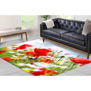 Tapis à motif de coquelicots, Tapis champ de coquelicots, Tapis style ferme, Tapis tendance, Tapis à poils doux - Product Image 3
