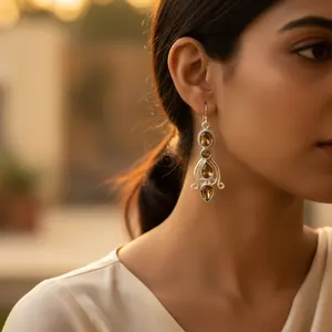 ต่างหูเงินแท้ 925 ชุบทอง 14K ประดับพลอยซิทรินรูปหัวใจ สำหรับงานปาร์ตี้และงานแต่งงาน - Product Image 2