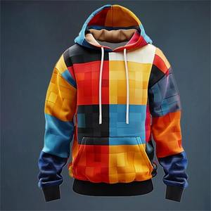 Sudadera con Capucha Casual de Verano para Hombre y Mujer, Corte Regular, Felpa, Poliéster/Algodón, Estampado Digital Geométrico Colorido - Product Image 3