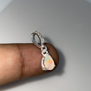 Handmade Alloy Children's Small <b>Opal</b> Vintage Fashion Engagement Silver Plated Multi Fire Faceted Charm <b>Pendant</b> - Product Image 3