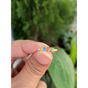 แหวนทอง 14k ชุบทองคำขาว ประดับด้วยแซฟไฟร์ธรรมชาติหลายเม็ด ฝังบนสแตนเลสสตีล พร้อมโรเดียม ขนาดเดียว ใช้เป็นของขวัญได้ - Product Image 2