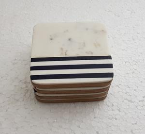 Dessous de verre blanc et multicolore de forme carrée en marbre et résine de meilleure qualité qui a l'air beau du fabricant indien - Product Image 4