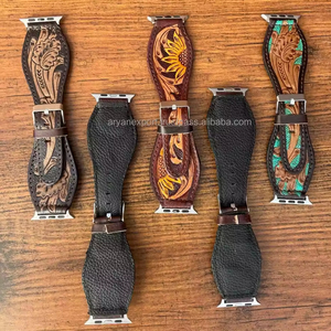 Correa de reloj de cuero genuino para IPhone de estilo Floral de lujo para hombre y mujer, correa de mano de reloj hermosa, correa de cuero genuino - Product Image 5