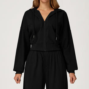 Veste de sport légère zippée pour femme, coupe courte à capuche, coupe ample, vêtements de yoga, logo personnalisé, sweat à capuche OEM - Product Image 1