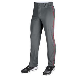 Pantalones de béisbol de alta calidad para adultos Color gris y tiras rojas laterales Ropa deportiva Pantalones de béisbol de equipo de longitud completa - Product Image 1
