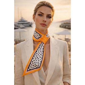 Women's Elegant Premium Neck <b>Scarf</b> with <b>Orange</b> Polka Dot Pattern FLR1008 - LMNSFLR-08-<b>ORANGE</b> - Product Image 5