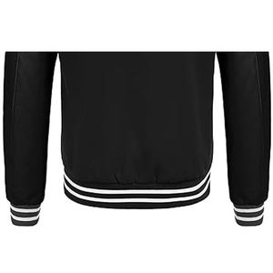 Blouson universitaire unisexe noir à rayures blanches, coupe classique, manches en PU, couleur unie, fermeture double boutonnage, style décontracté, matelassé pour l'hiver - Product Image 4