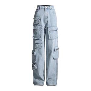 Jeans pour femmes à poche tendance en gros, jeans cargo streetwear hip hop, jeans décontractés amples et droits, jeans pour femmes grande taille - Product Image 1