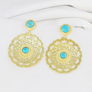 Producto de Venta caliente estilo bohemio turquesa chapado en oro 925 pendientes de plata esterlina joyería de moda para mujeres - Product Image 1