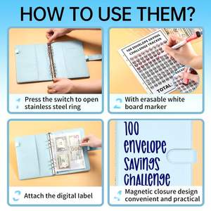 A5 and A6 Size PU <b>Leather</b> Budget <b>Binders</b> Cash Saving Embossed/Stamped High Quality Notebook for Filing Products - Product Image 4