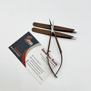 Pince à épiler à sourcils pointue inclinée brun foncé Logo personnalisé Pince à épiler à sourcils en acier durable avec ciseaux à ressort pour sourcils - Product Image 1