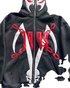 <b>Top</b> 25 26 Design Wholesale Oversize <b>Distressed</b> Vintage Full Face Hoodie With Zipper Custom Design Puff Print Hoodies - Product Image 3