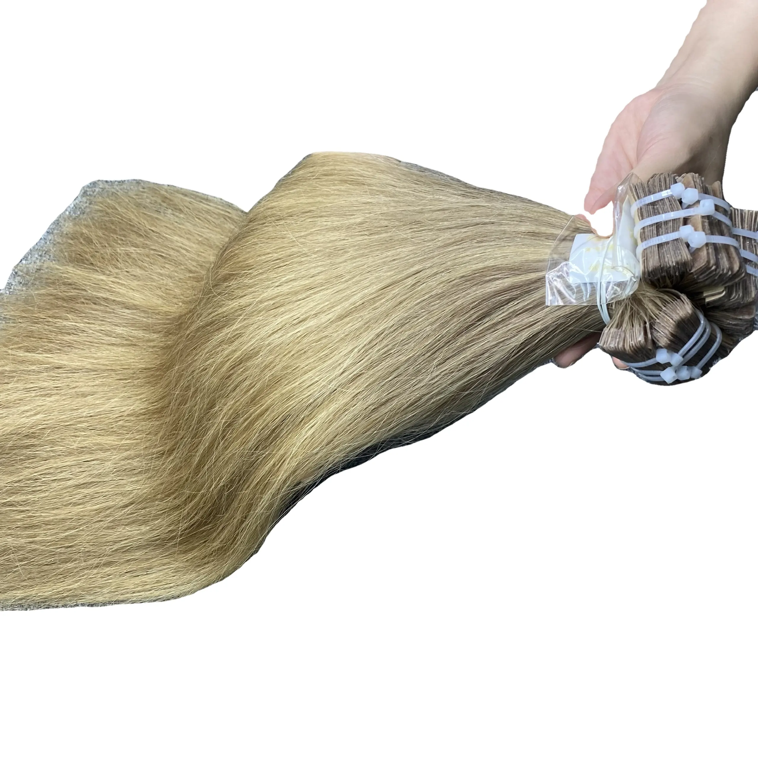 Grosir untuk pita rambut lurus keriting bergelombang 100% rambut Virgin tidak diproses mentah ekstensi rambut manusia Eropa Rusia