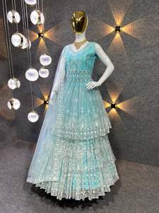 Lehenga choli และ dupatta สำหรับผู้หญิงจากอินเดียทำจากวัสดุตาข่ายลายผีเสื้อหนัก5มม. - Product Image 3