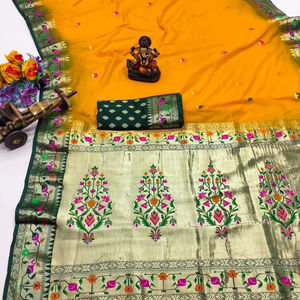 Sarees de seda suave Paithani de calidad superior, todo el concepto de contraste de Sari, patrón de Buttas tejidas, colecciones imprescindibles para India - Product Image 1