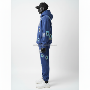 Chándal de lana pesada GSM 380, mezcla de algodón Premium, textura suave, tono azul, ropa deportiva, diseño de logotipo personalizado, chándal para hombre - Product Image 3