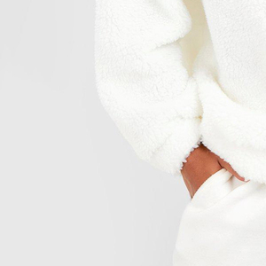 Personalizable Teddy Fleece 1/4 Quarter Zip Manga larga Pullover Hoodie Kangaroo Pocket Invierno y otoño Cálido Sudadera de punto - Product Image 3
