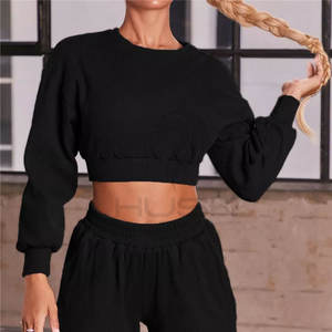 Combinaison de sport 2 pièces pour femmes, entraînement de fitness actif, ensembles de gym à manches longues avec logo avant, motif solide, vêtements de mode grande taille - Product Image 4