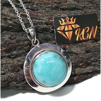 Magnifique pendentif en larimar rond, charmant, en pierre précieuse, chaîne en argent sterling 925, collier pour soirée, pendentif en argent tendance