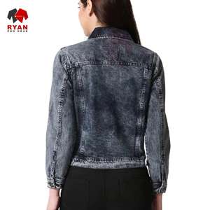 Chaqueta vaquera de gran tamaño personalizada para mujer, chaqueta vaquera informal de color sólido con logotipo personalizado - Product Image 6