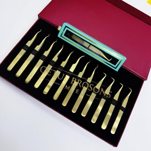 Pince à épiler pour cils GETUP BROSONS IMPEX 90/curve/isolation en acier inoxydable doré, pointe lisse, poignée diamantée, haute qualité - Product Image 6