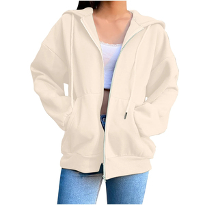 Sweats à capuche pour femmes Sweats à capuche zippés à manches longues Couleur unie Casual Cotton Sweats à capuche à la mode Tops avec poche - Product Image 4