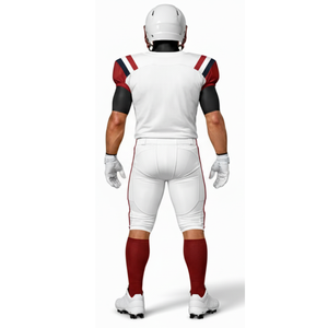 Custom logo American <b>Football</b> Uniform <b>White</b> Crimson Performance Jersey & Reinforced Padded Game Pant Team Sportswear OEM - Product Image 3