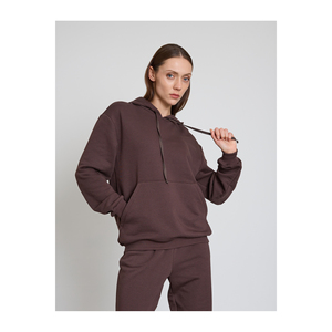 Casual Style Relaxed Fit Long Arm Hooded Sweatshirt Front Pockets Women Girls - Product Image 5