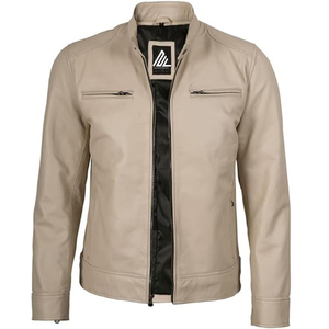 Veste chauffante à col en V zippé en cuir de mouton souple de haute qualité Unisexe Custom Retro-Style 'Stone Worn' Slim Fit Heavyweight Motorcycle - Product Image 1