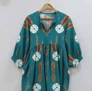 Vestido Largo Estilo Hippie, 100% Algodón Suave, Hecho a Mano, Ecológico, Natural, Corte en A, Teñido Anudado, para Oficina - Product Image 2