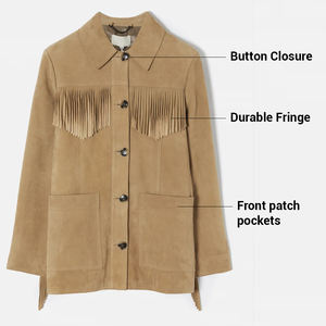 Biker <b>Fringe</b> <b>Jacket</b> Suede Leather Cowgirl Style Outerwear - Product Image 4