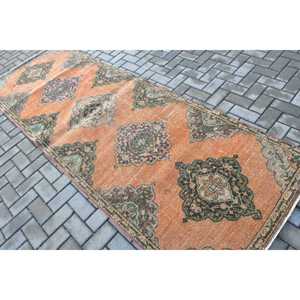 พรมวินเทจขนาด 3.6x10.2 ฟุต, พรมตุรกีแบบ Runner, พรมลายดอกไม้สีส้ม - Product Image 4