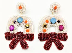 Boucles d'oreilles en tricot plaqué or avec motif géométrique en forme de chapeau de Noël avec diamant, jolies fêtes de mariage en perles de laine. - Product Image 3