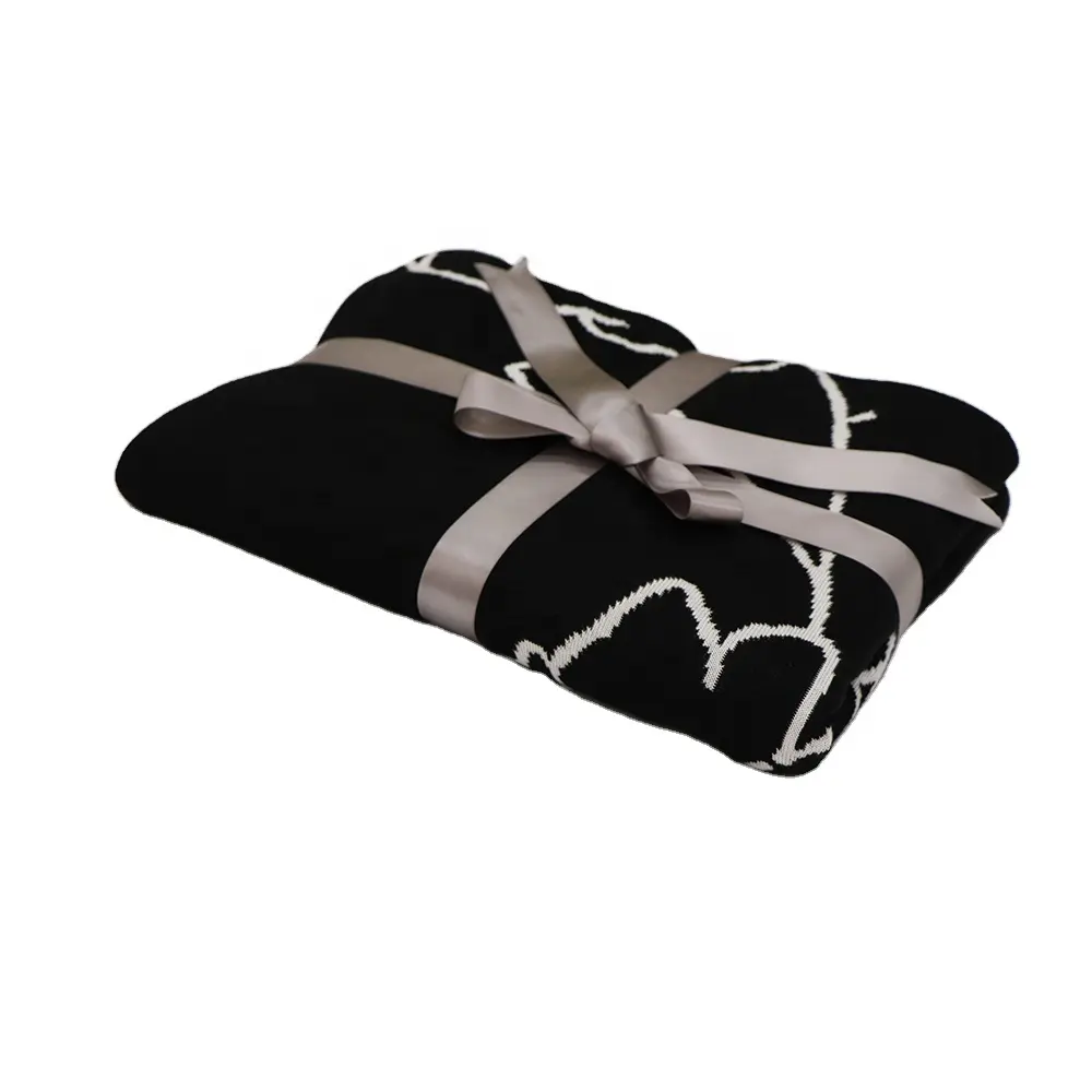 Luxurious Bamboo Floral Knit Blanket in Black and White Personalized Heated Throw for Elegant Comfort Bed Winter Newborn