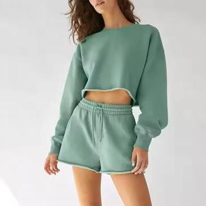 2025 Spring Custom Women Two Piece Sets <b>Jersey</b> Loungewear Crop Top Hoodie Jacket <b>Shorts</b> Sets Zip Jacket Track Women <b>Shorts</b> Set - Product Image 5