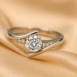 Bague ajustable Zarkan 925 en argent pur avec diamants, motif géométrique, pureté du métal 14 carats, certificat IGI - Product Image 1