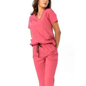 Uniforme Médico de Hospital de Primera Calidad, Tejido de Punto, 100% Algodón, Traje de Enfermera con Chaqueta de Manga Larga y Pantalones Cortos para Mujer - Product Image 1