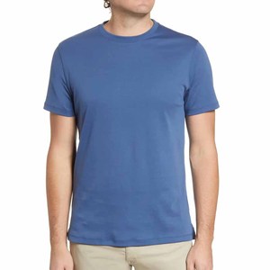 Camiseta de cuello redondo de Jersey de algodón azul básico para hombre, camisetas de verano de manga corta informales con estampado - Product Image 1
