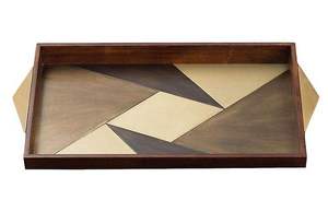 Plateau de service en bois de manguier de qualité supérieure avec design élégant de style diamant Vaisselle artisanale avec poignées intégrées durables pour bureaux - Product Image 3