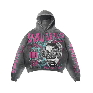 เสื้อฮู้ดสตรีทแวร์ พิมพ์ลายด้วยเทคนิค DTG แขนยาว สไตล์ลำลอง ลุคทำเก่า ซักฟอก ทรงหลวม แฟชั่น ทันสมัย รับสั่งทำลายพิมพ์ DTG เสื้อฮู้ดวินเทจ - Product Image 2