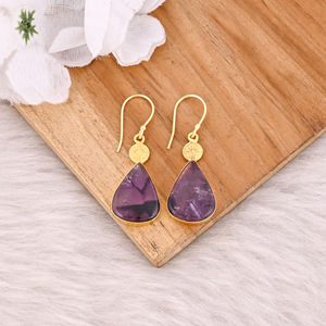 Jaune or plaqué laiton fait à la main Boho Designer étoile améthyste pierres précieuses balancent boucle d'oreille bijoux mode boucles d'oreilles cadeau pour les femmes - Product Image 2