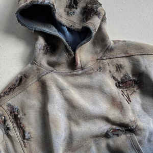 Sweats à capuche lavés lourds pour hommes coton éponge français de haute qualité Vintage Distressed Acid Wash Zip-up Design - Product Image 2