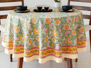 Nappe indienne imprimée en blocs faite à la main couverture de table en coton floral nappes françaises pour mariages et dîner à la maison - Product Image 4