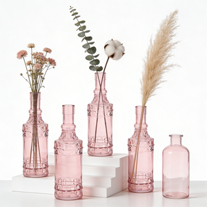 Bouteille <span class=keywords><strong>en</strong></span> verre décorative rose <span class=keywords><strong>vintage</strong></span>, vase gaufré pour centre de table de mariage, décoration de luxe pour la maison, verre épais, <span class=keywords><strong>vente</strong></span> <span class=keywords><strong>en</strong></span> gros - Product Image 1