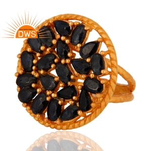 Última tendencia 925 plata esterlina 18K chapado en oro zafiro azul natural anillo de banda dividida Demi fabricante de joyería fina - Product Image 3